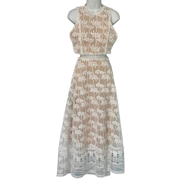 Pink Lemonade White Nude Palm Tree Pineapple Lace Crop Top Midi Skirt Set size M - Picture 2 of 16